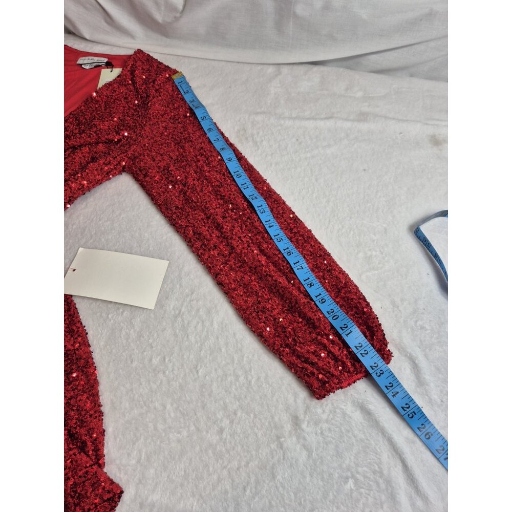 Never Fully Dressed Women's Dress Size 2 Red Sequin Mini Wrap Dress (06) - Picture 6 of 12